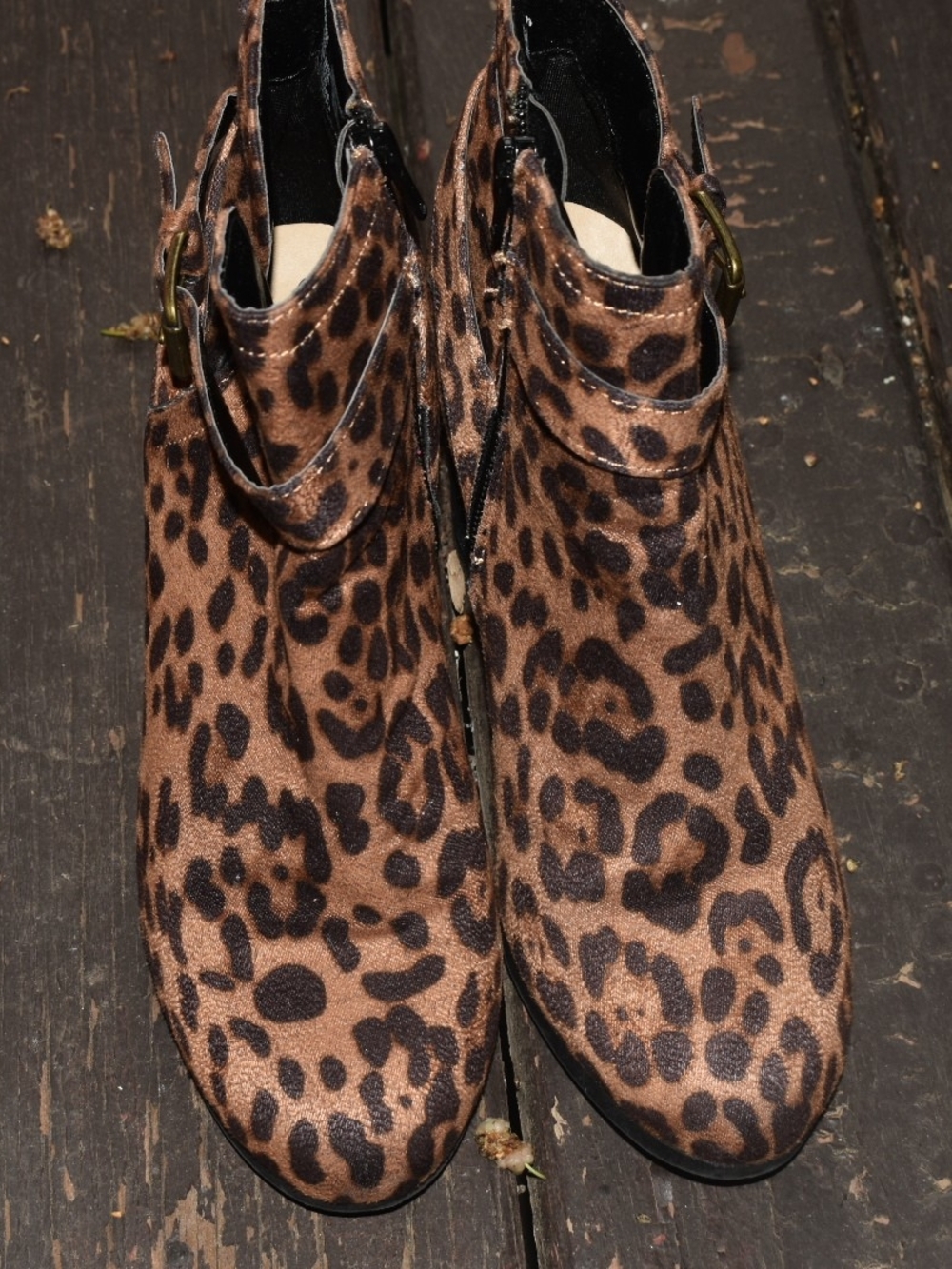 Time and Tru Leopard Print Ankle Booties in Brown